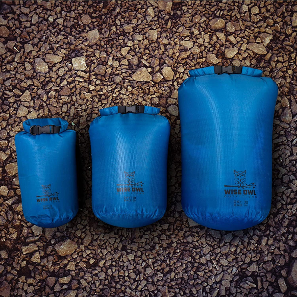 Wise Owl Outfitters Waterproof Dry Bag 3-Pack – Lightweight & Airtight 5L/10L/20L Small & Large Dry Bags for Kayaking, Beach, Travel, Boating, Hiking