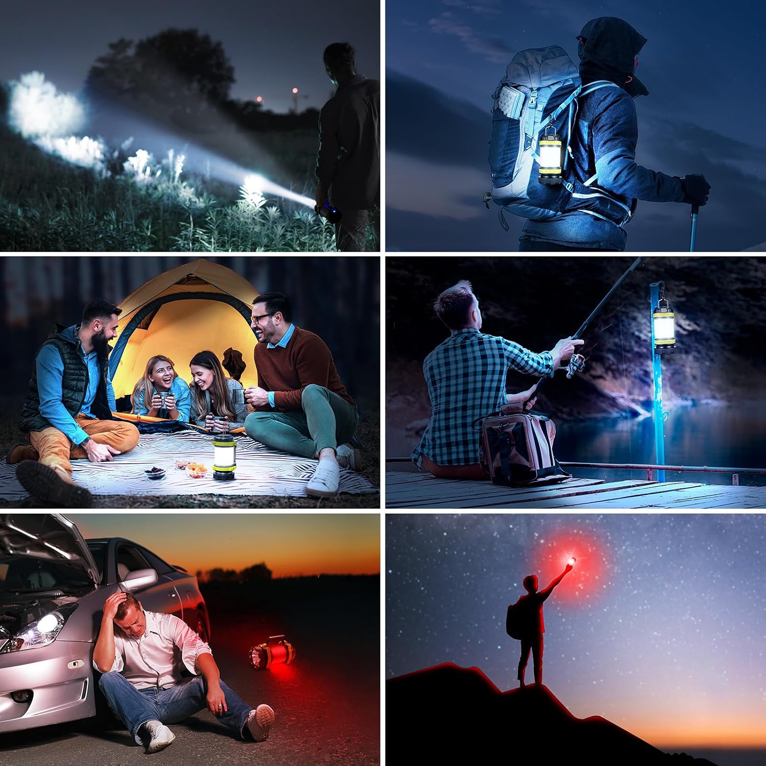 Consciot 2 Pack LED Camping Lantern Flashlight Rechargeable, 6 Light Modes