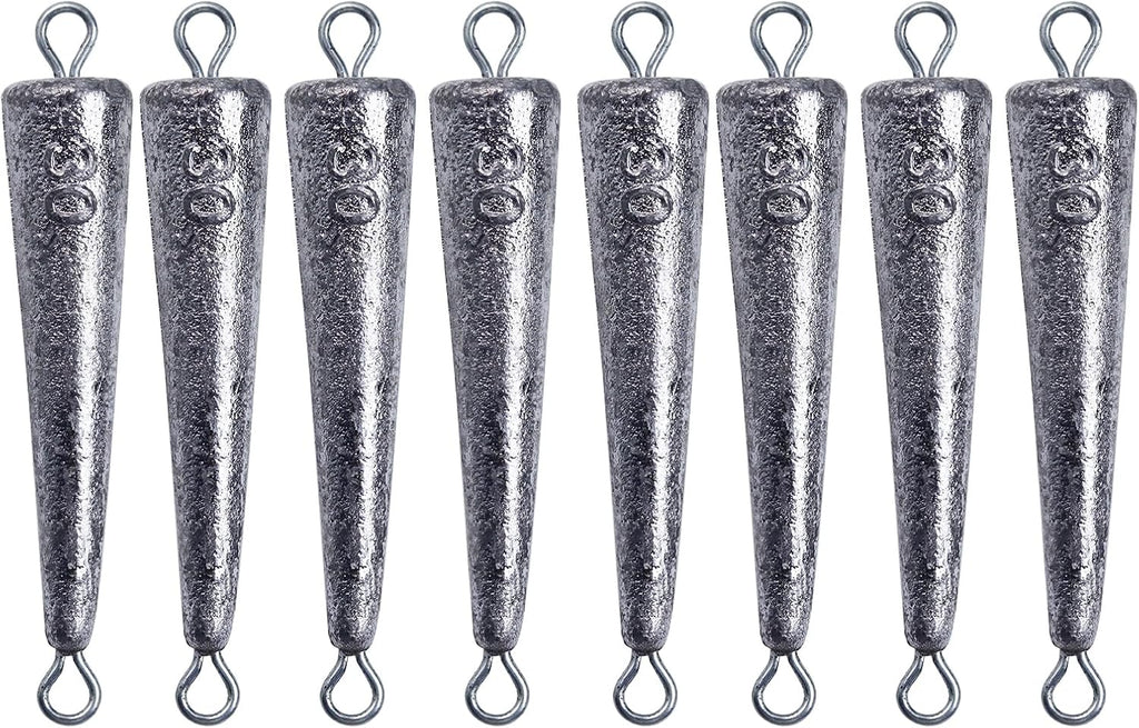 Through Wire Inline Torpedo Sinkers, Lead Double Ringed One Piece Wire Saltwater Fishing Torpedo Weights for Bottom Surf Fishing 1oz, 2oz, 3oz, 4oz, 5oz