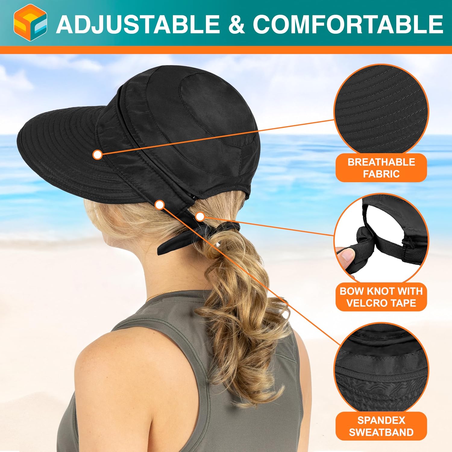SUN CUBE Womens Sun Hat UV Protection Wide Brim Zip-Off Golf Visor