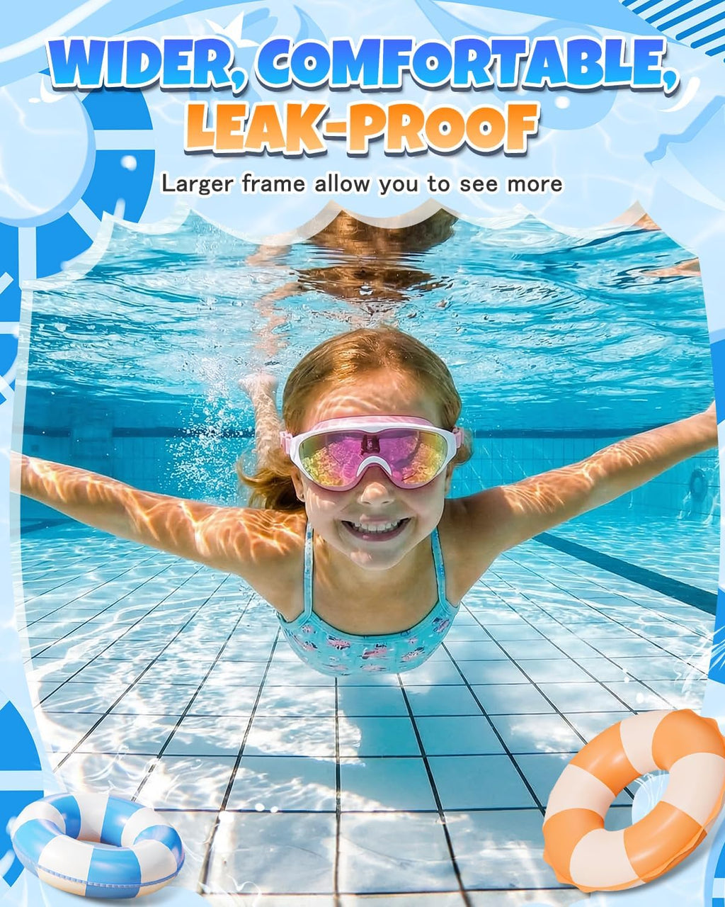 Zoomsnail Kids Swim Goggles 2Pack, Leakproof Anti-fog UV Lens Swimming Goggles for Kids Boys & Girls 3-15