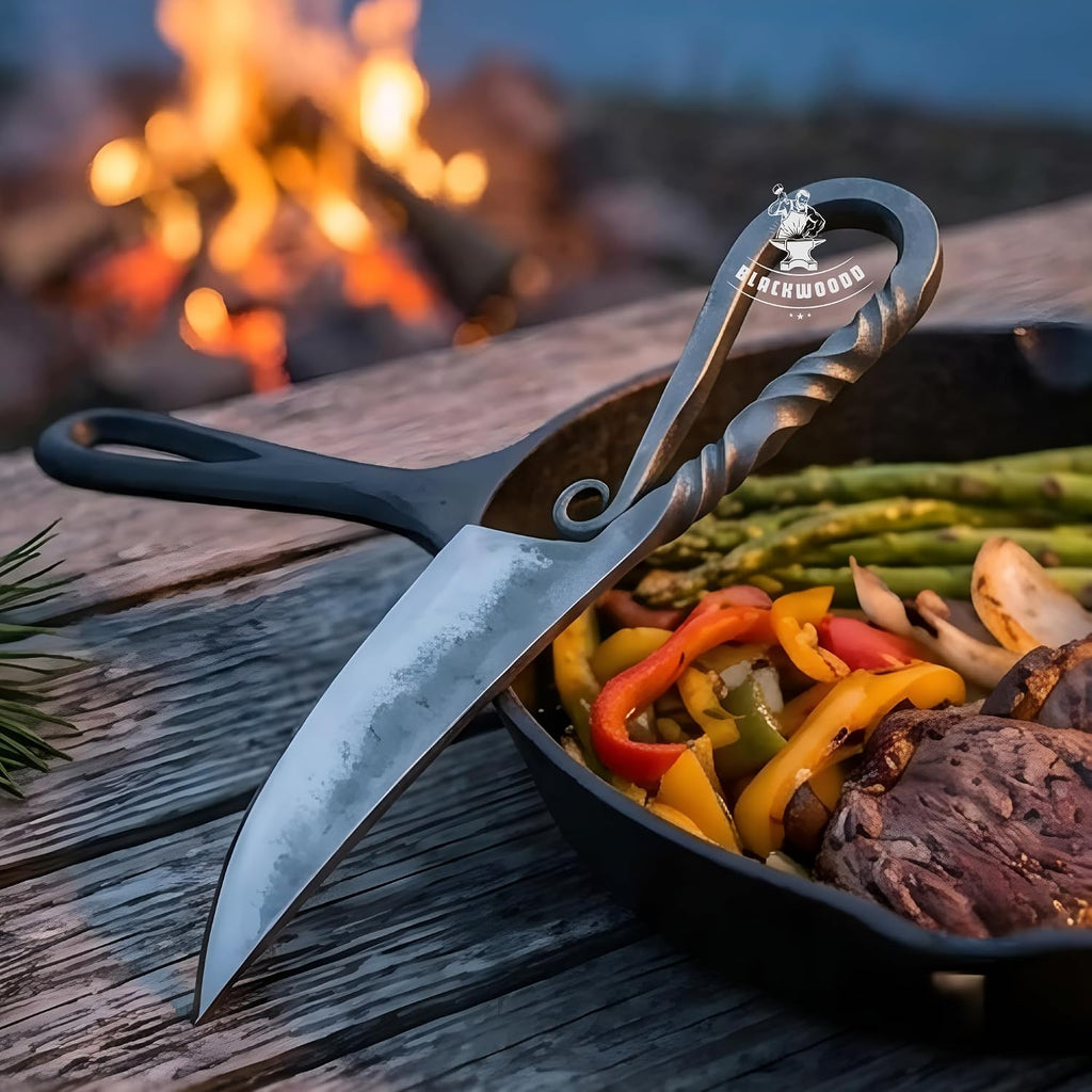 Hand Forged Medieval Cutlery Set - Viking Silverware Set with Leather Cover