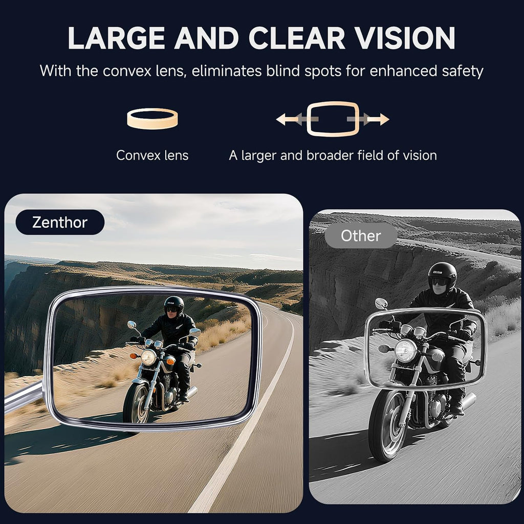 Universal Motorcycle Mirrors - M10 Chrome Rectangle Handlebar Rearview Side Mirrors Compatible with Honda Shadow MSX125 Kawasaki Vulcan Z900 Suzuki SV650 Volusia
