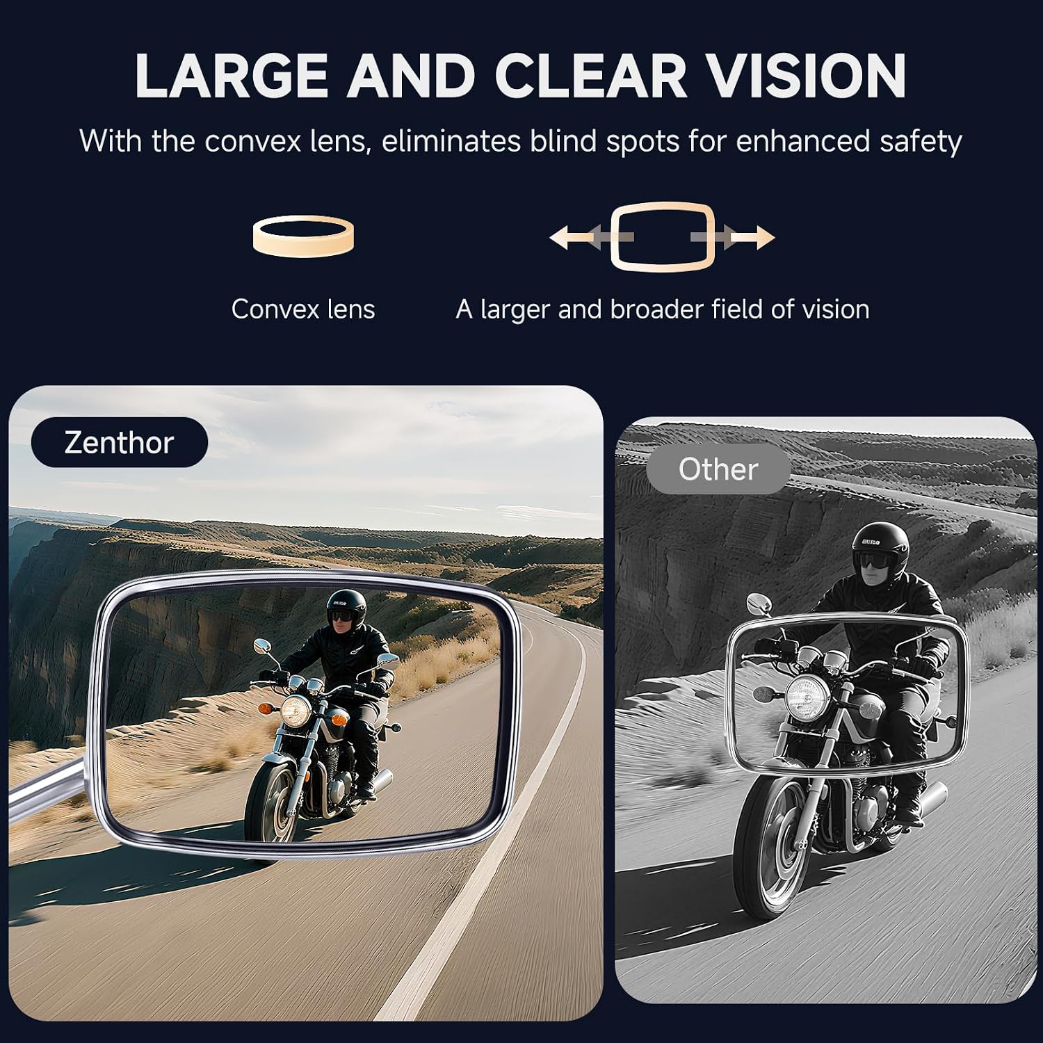 Universal Motorcycle Mirrors - M10 Chrome Rectangle Handlebar Rearview Side Mirrors Compatible with Honda Shadow MSX125 Kawasaki Vulcan Z900 Suzuki SV650 Volusia