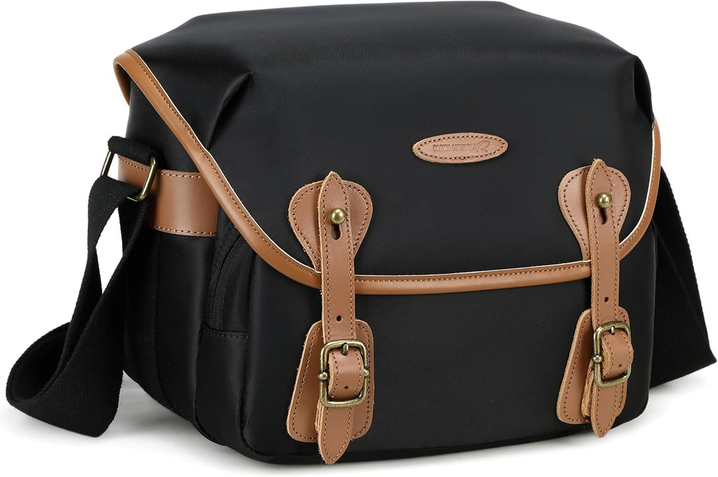 Padwa Lifestyle Black Sling Camera Bag - Waterproof Nylon Crossbody Photography Bags with Thick Shell,Fleece Compartments & Wide Padded Strap,Safety Protection for Photographers Camera,Lens & Drone