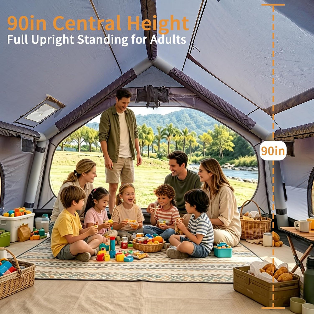 Inflatable Tents for Camping with Skylight and Stove Jack,4-6 Person Inflatable Camping Hot Tent with Pump,Easy Setup Family Camping Tent 4 Season Waterproof Outdoor Tents