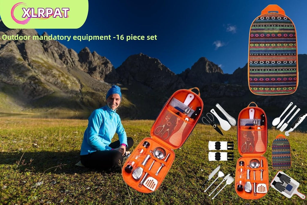 27-Piece Backpack Camping cookware Set, Portable Camping kitchenware Set for Barbecue, Outdoor Cooking, Picnic and Adventure Camping cookware Storage