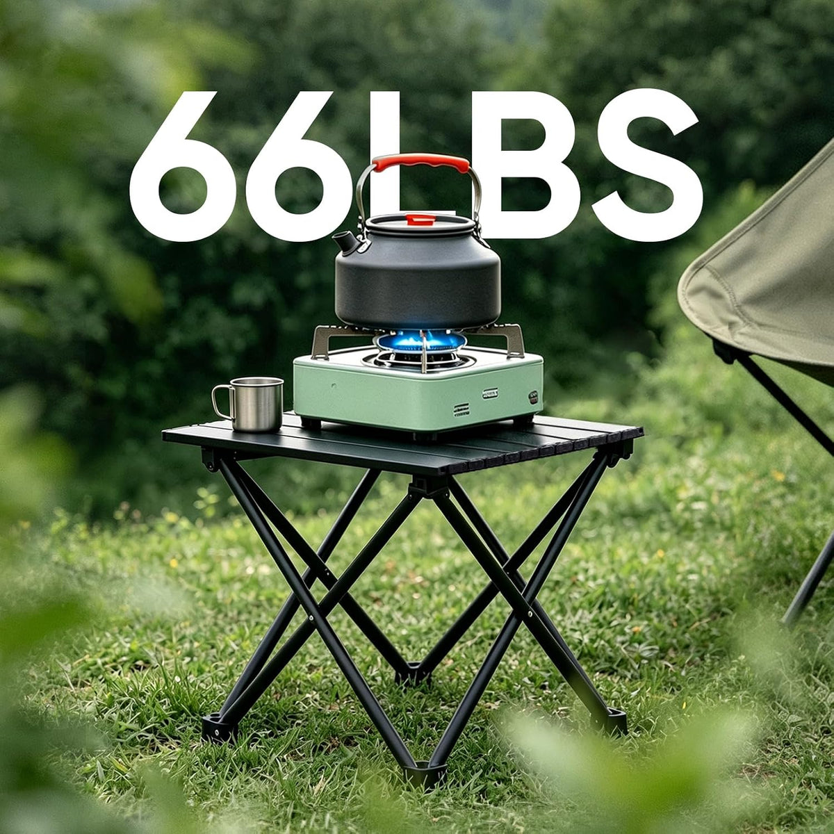 Camping Table, Ultralight Folding Camping Table with 3-Step Setup, Compact Outdoor Side Table for Camping Chair, Picnic, Fishing, Beach, Lawn, Patio, 13.8 in x 15.7 in