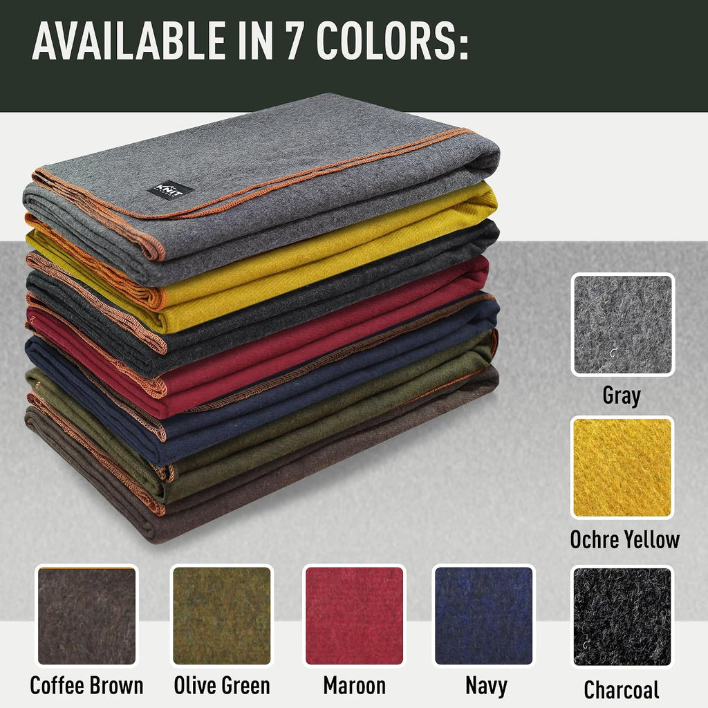 Large Military Wool Blanket - Warm & Thick Emergency Survival Blanket Great for Camping, Outdoors, Sports Events, Picnics, 4.5 lbs, 64" x 88" (Maroon)