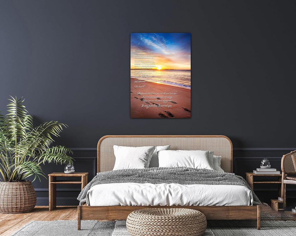Footprints in the Sand Canvas Prints Wall Art, Footprints in the Sand Wall Art Decor, Inspirational Christian Poem Wall Poster Gift, Beach Picture Wall Art for Living Room Beach Office 28"Wx40"HInches