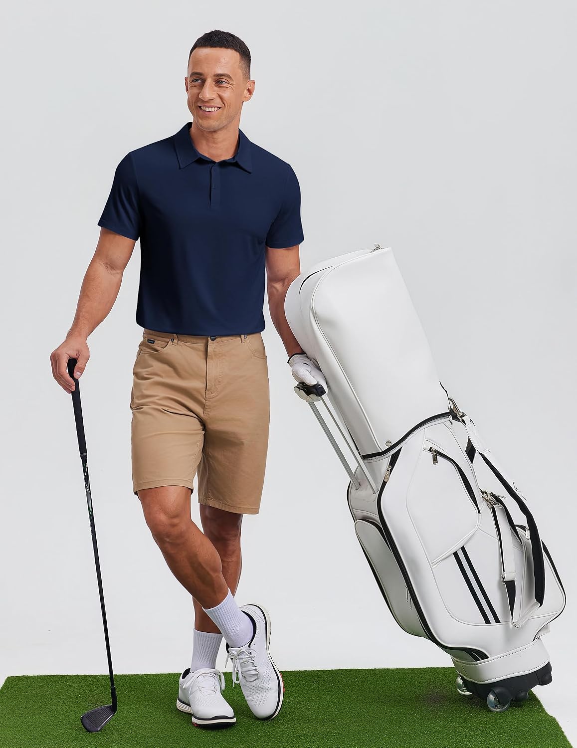 PINSPARK Men's Golf Polo Shirts UPF 50+ Moisture Wicking Collared Shirts