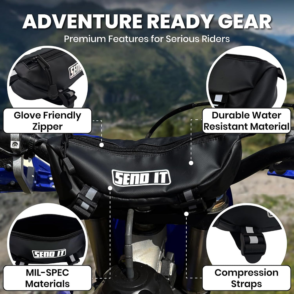 Waterproof Dirtbike Handlebar Bag | Compact Motorcycle Handle Bar Storage Pouch | Universal Fit Dirt Bike Bag for Trail & Adventure Riding | Durable Surron Bar Bag