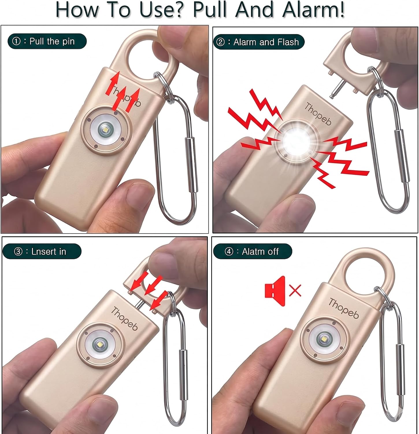 Thopeb Personal Safety Alarm for Women – Upgraded Rechargeable