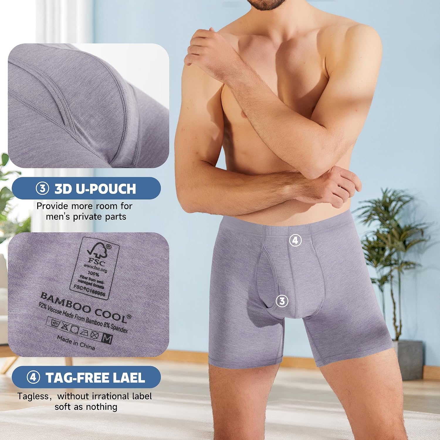 BAMBOO COOL Men's Cooling Underwear Ultra Soft Breathable Boxer Briefs Pack