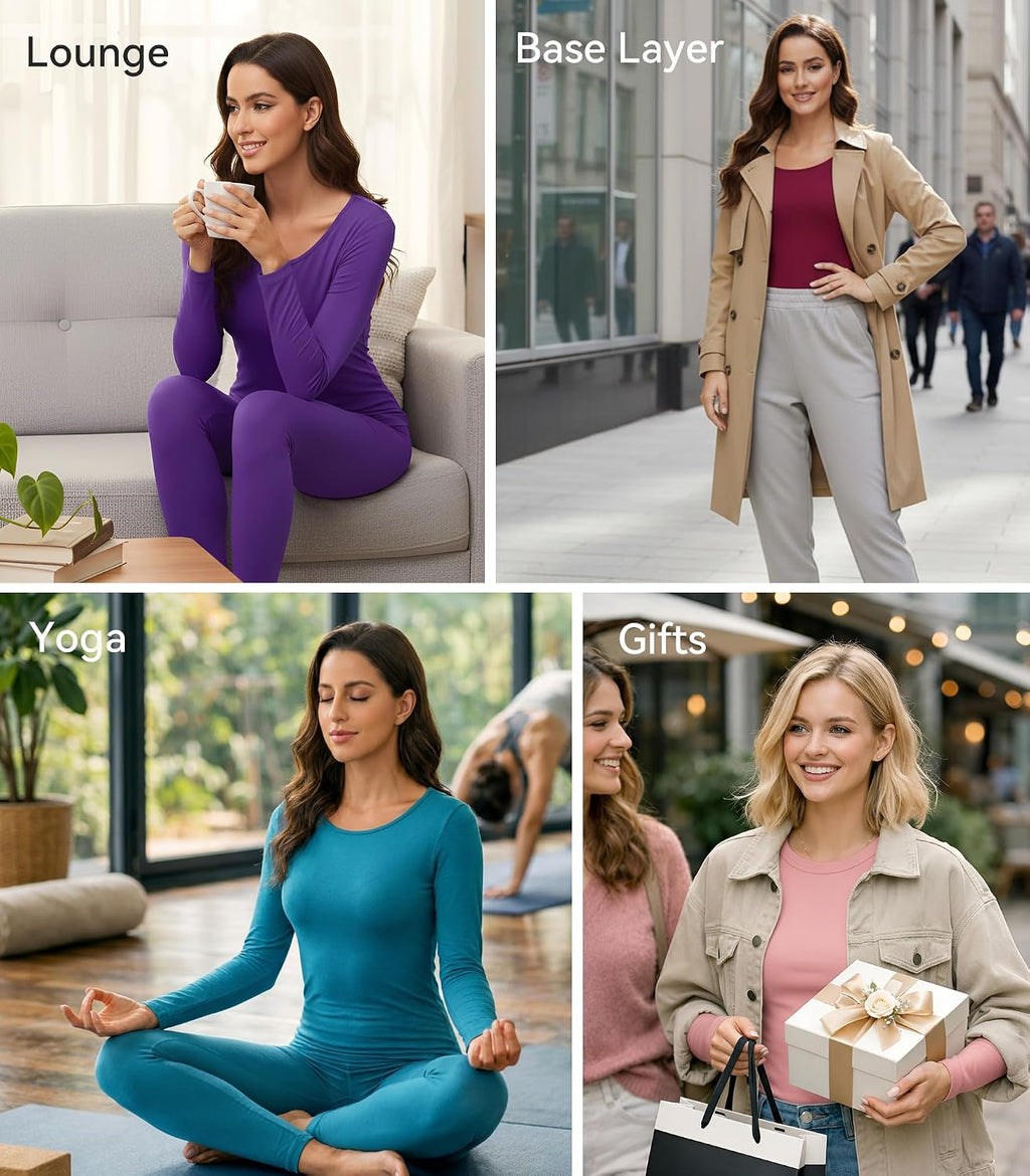 WiWi Soft Underwear for Women Thermal Long Johns Sets Super Warm Base Layer Top Pants Pajamas Set Viscose from Bamboo S-3X