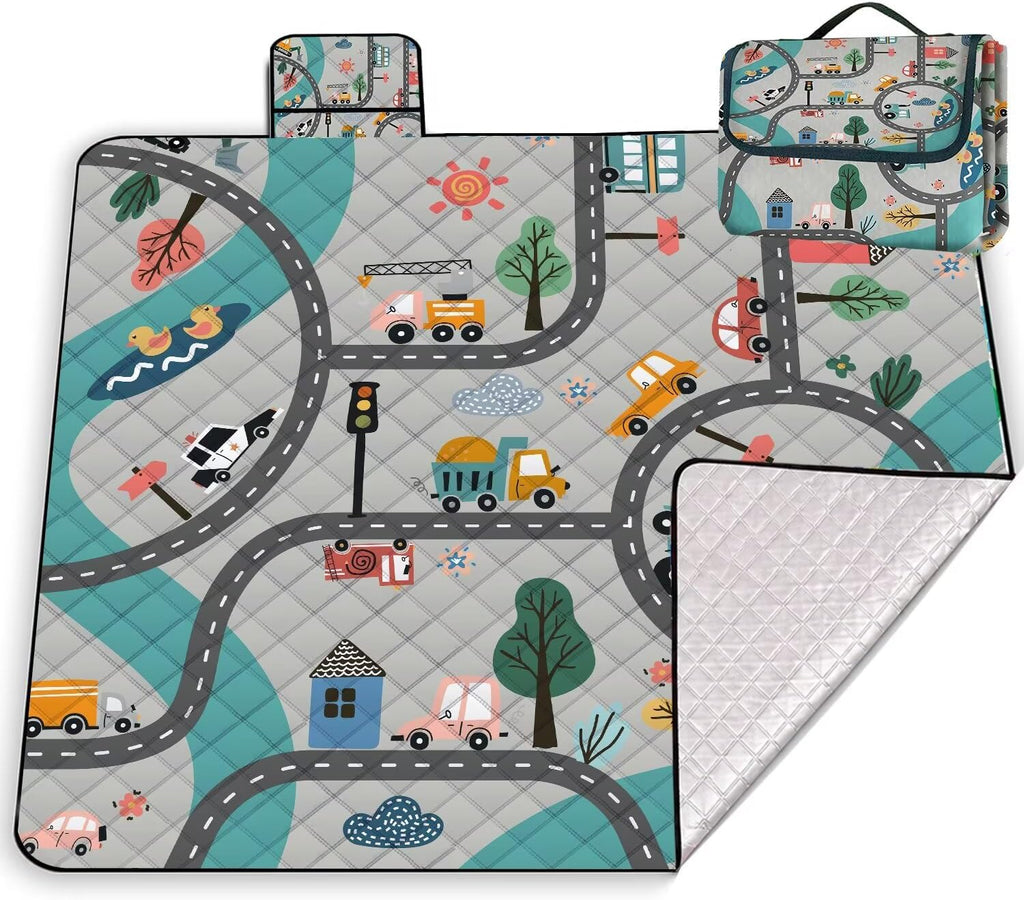 Extra Large Picnic Blanket Waterproof Beach Blanket 80"x 80" Outdoor Camping Mat Foldable Outdoor Blanket Picnic Mat Suitable for Park, Indoor Crawling, Lawn, Garden, Patio, Music Festival(Car)