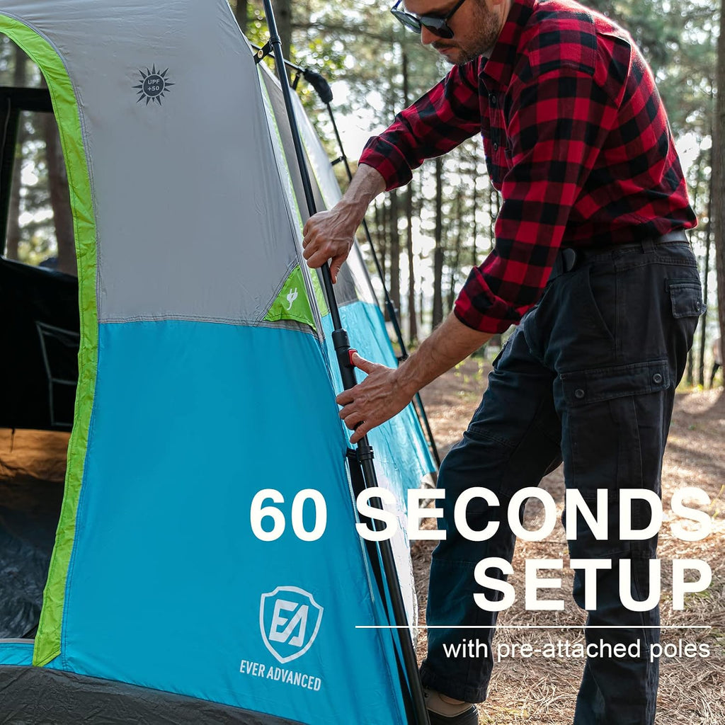 EVER ADVANCED 6 Person Camping Tent, Blackout Design Tent for Camping Instant Cabin Tents for Family with Rainfly, 60s Easy Setup, Water-Resistant