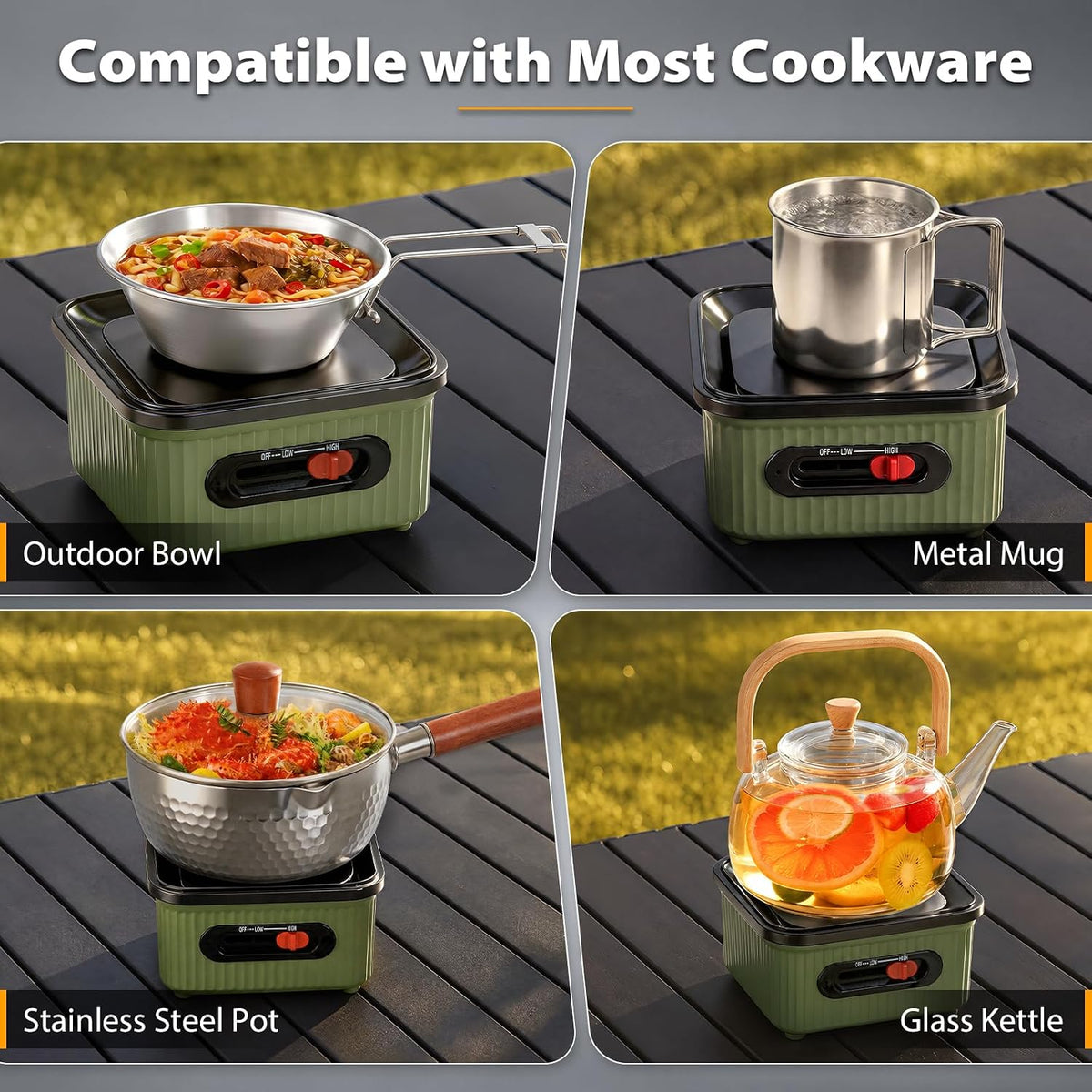 GEERTOP AMOS Electric Hot Pot, Portable 1.3L Multi-Cooker with Cookware Set