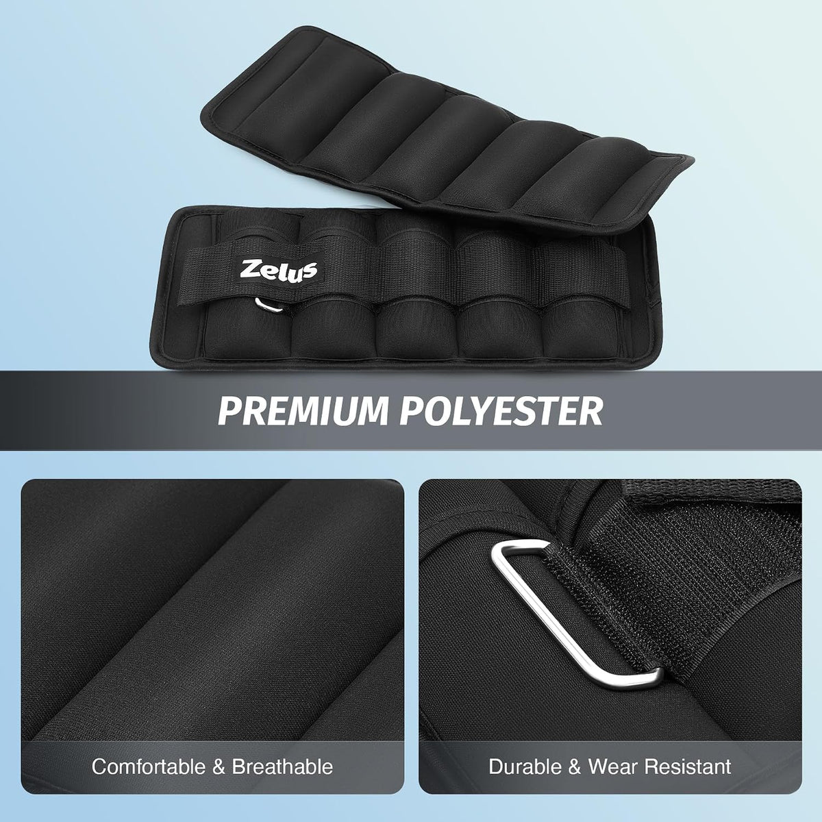 ZELUS 1 Pair Adjustable Ankle Weights, 2 4 6 8 10 lb Modularized Leg Weight Straps for Women Men, Weighted Ankle Weight Set with Removable Sandbags, 1-5 lb per Ankle Strap for Gym Yoga Jogging Walking