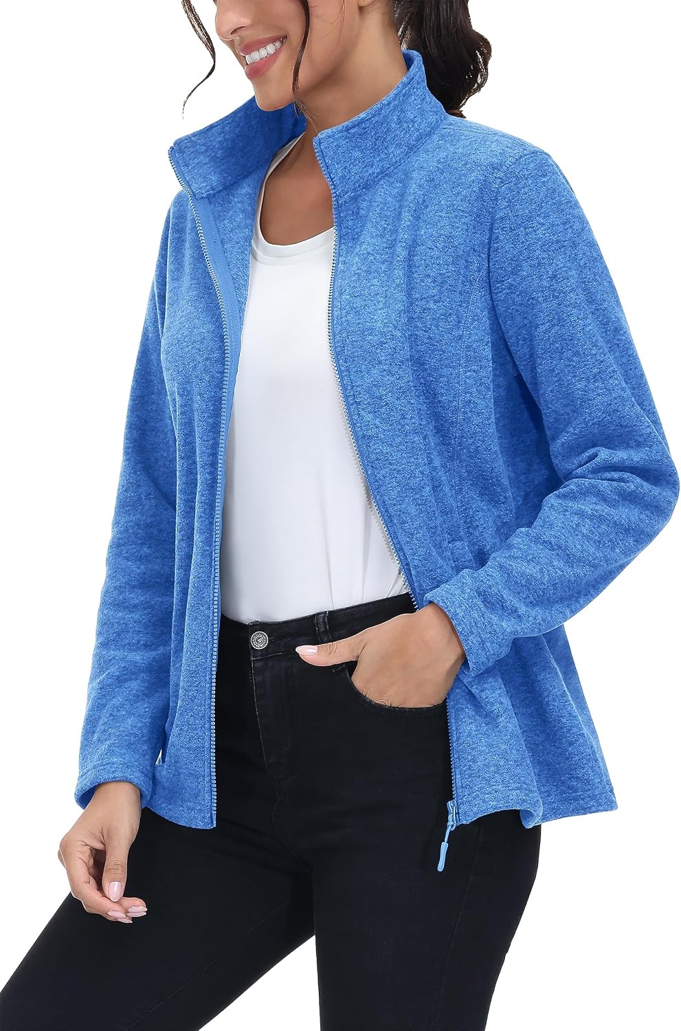 MAGCOMSEN Womens Fleece Zip Up Jacket with Pockets Lightweight Soft Coat