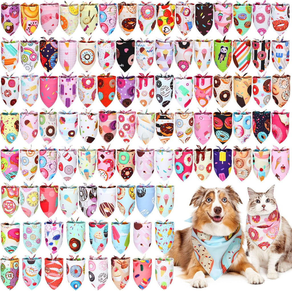 Huhumy 100 Pcs Donut Dog Bandanas Bulk Summer Donut Bandanas for Dogs