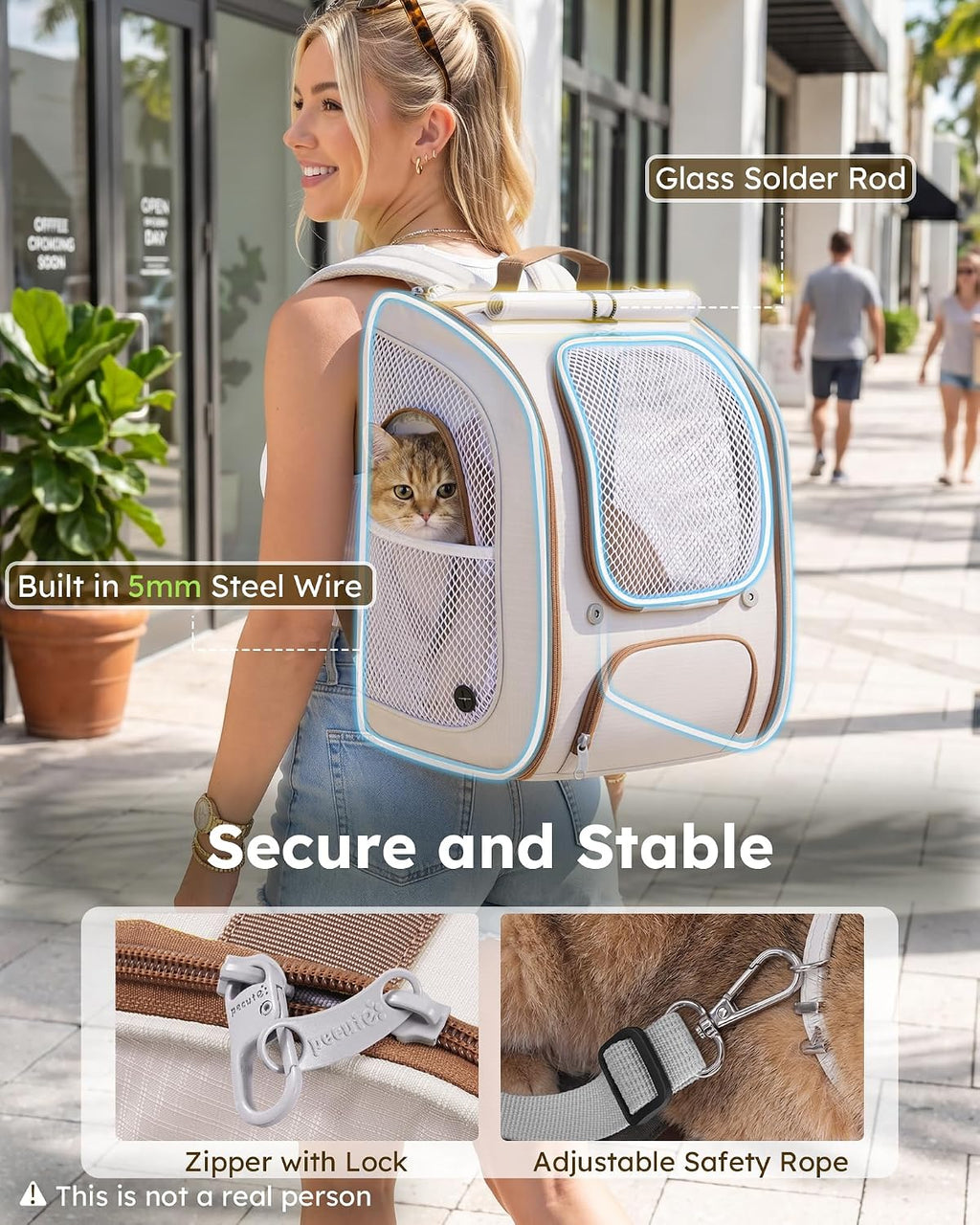 Pecute Cat Backpack Carrier, Spacious & Breathable Pet Backpack, Khaki