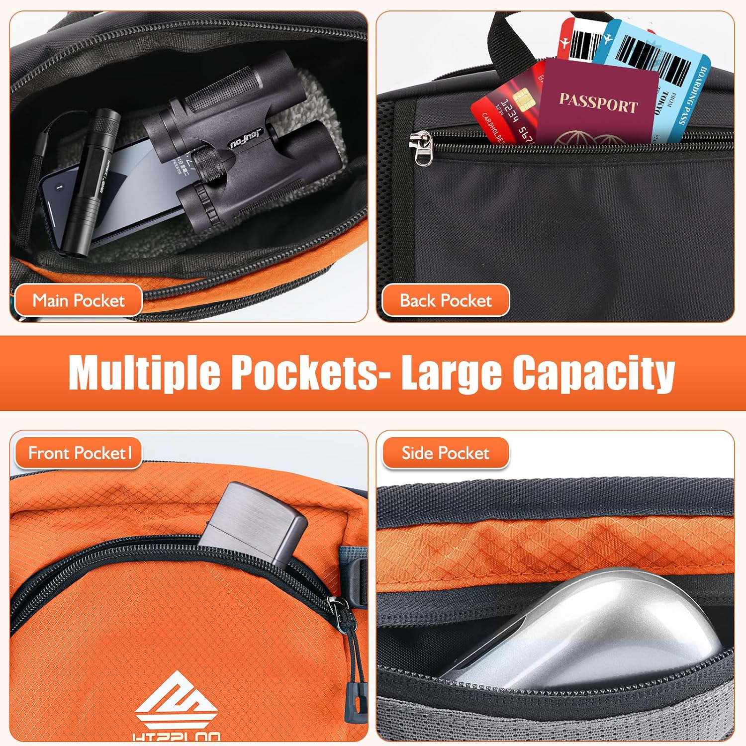Fanny Pack Waist Bag with Water Bottle Holder for Men Women Running Hiking Travel Dog Walking Workout Cycling Outdoor (Orange)