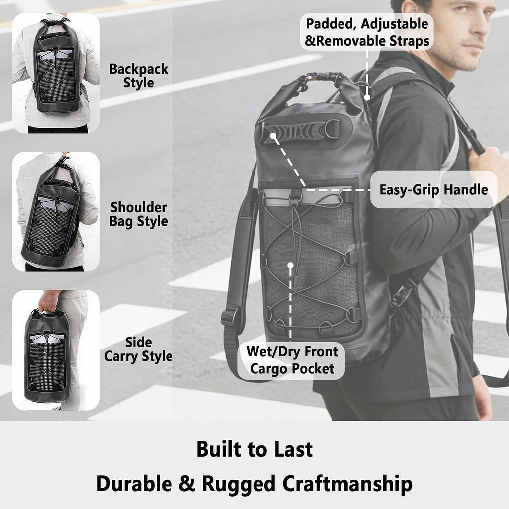 SHENDU 20L Roll-Top Waterproof Dry Bag Backpack for Kayaking Hiking (Black)