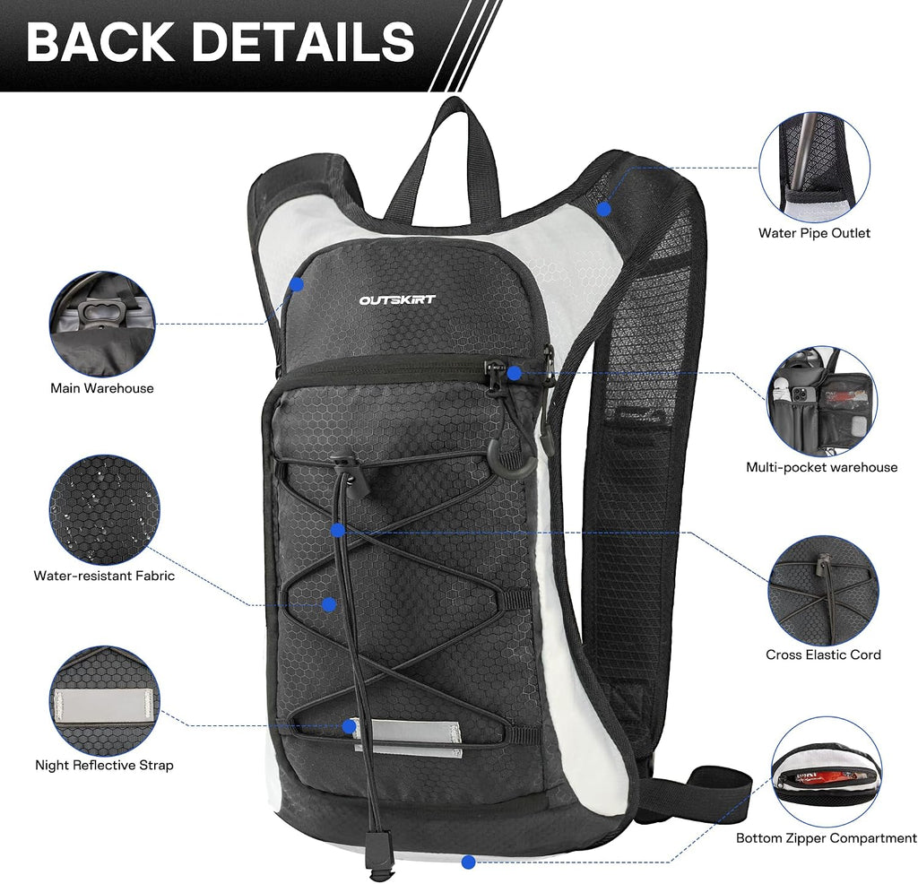 OUTSKIRT Hydration Backpack with 2L Water Bladder, Lightweight and Breathable Running Hydration Pack, Water Backpack for Hiking, Cycling, Trail Running, Marathons & Outdoor Adventures for Men Women