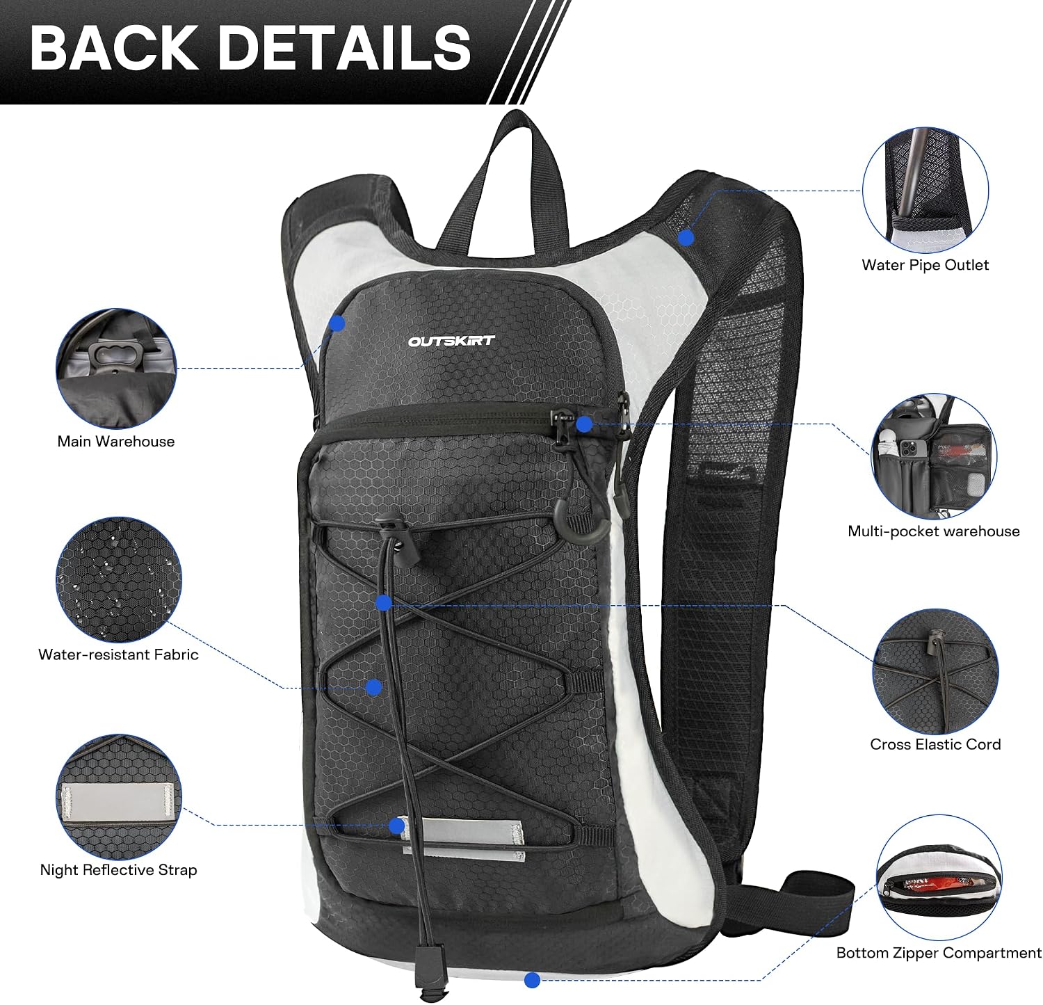 OUTSKIRT Hydration Backpack with 2L Water Bladder, Lightweight and Breathable Running Hydration Pack, Water Backpack for Hiking, Cycling, Trail Running, Marathons & Outdoor Adventures for Men Women