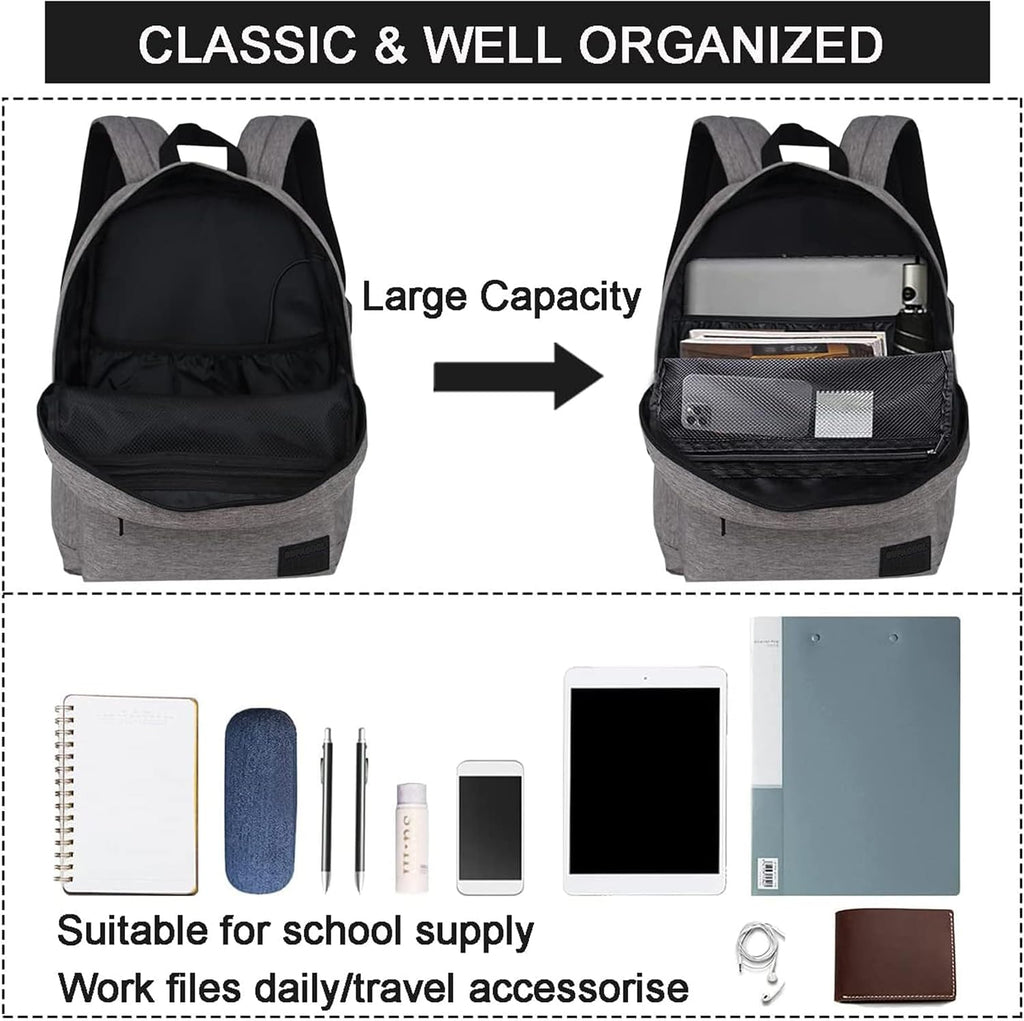 SUPACOOL Casual Laptop Backpack for Men and Women, Backpack for College, USB Charging Port, Lightweight Back Pack