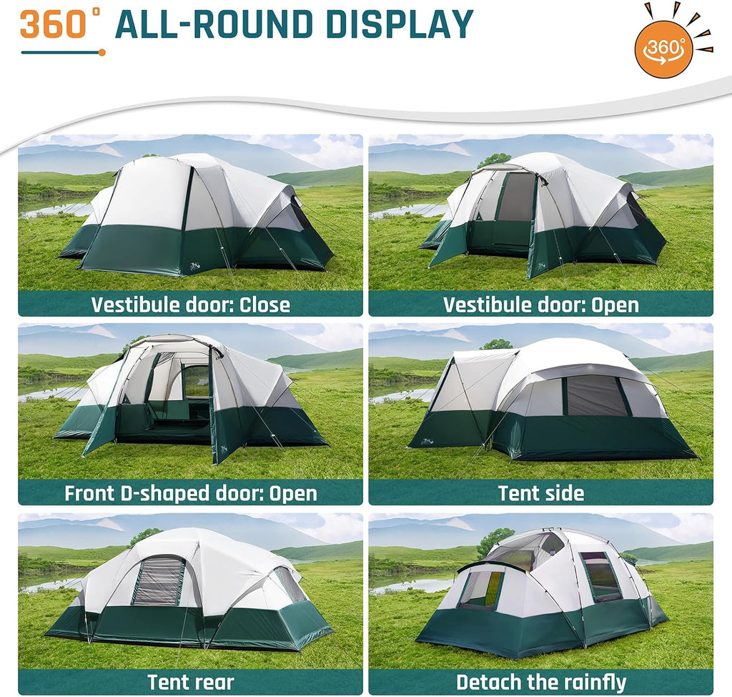 DMH OUTDOORS 8/11 Person Large Family Camping Tent Tunnel Tent with Porch