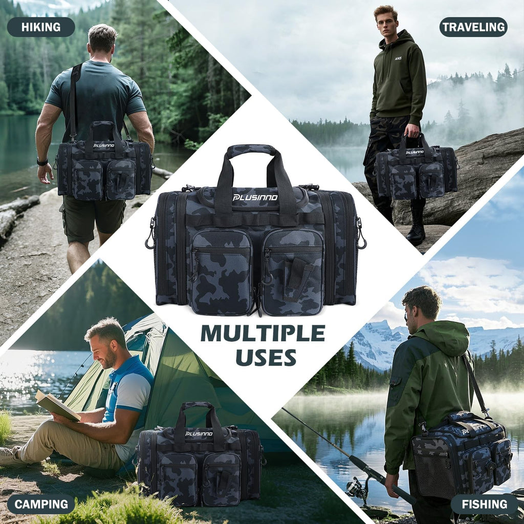 PLUSINNO Tackle Bag - Expandable Fishing Bag for Saltwater & Freshwater - Water Resistant Fishing Gear