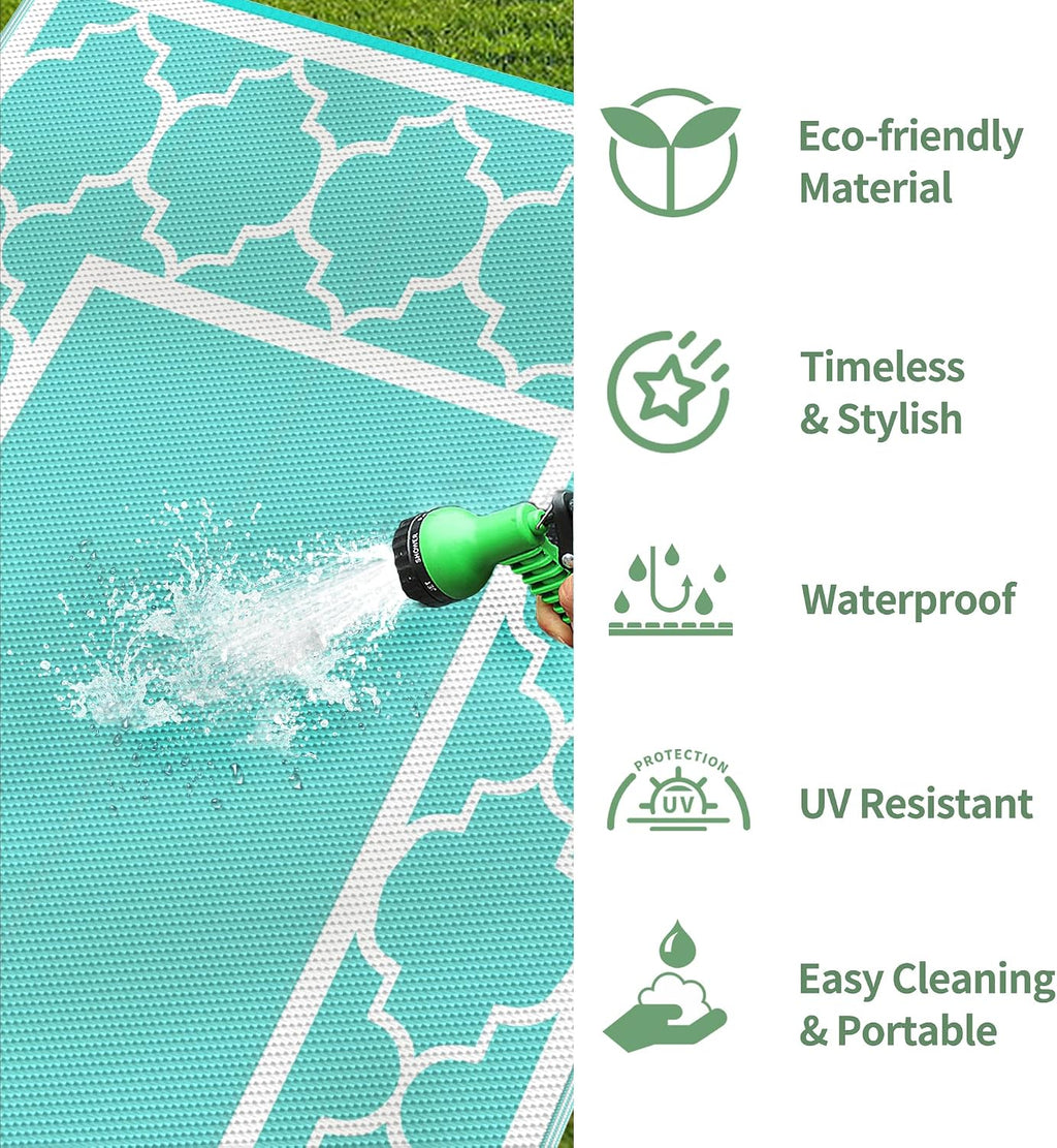 GENIMO Outdoor Rug, Waterproof Plastic Rugs for Patio, 8'x10' Aqua Blue