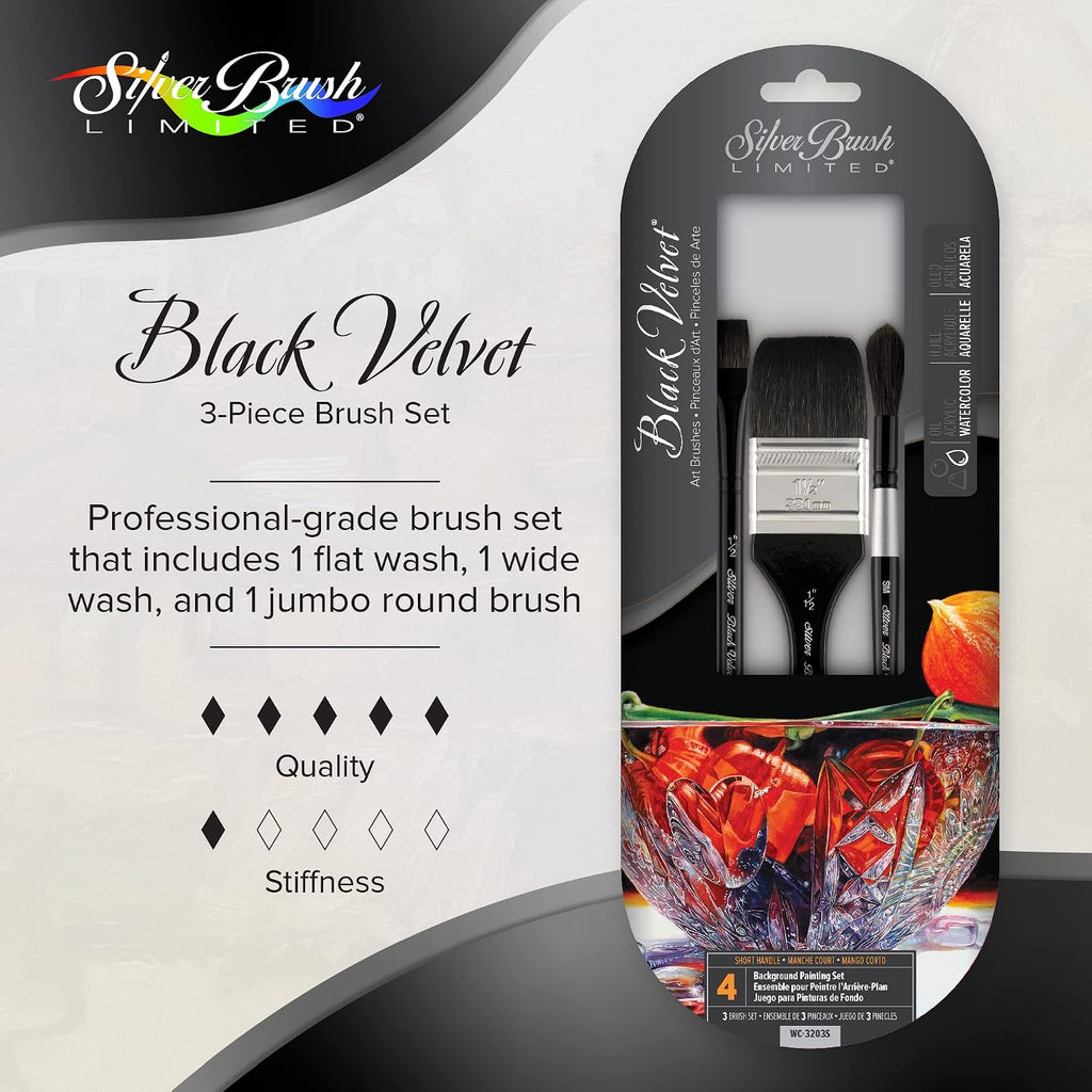 Silver Brush Limited Black Velvet Background Painting Watercolor Set, 3pc