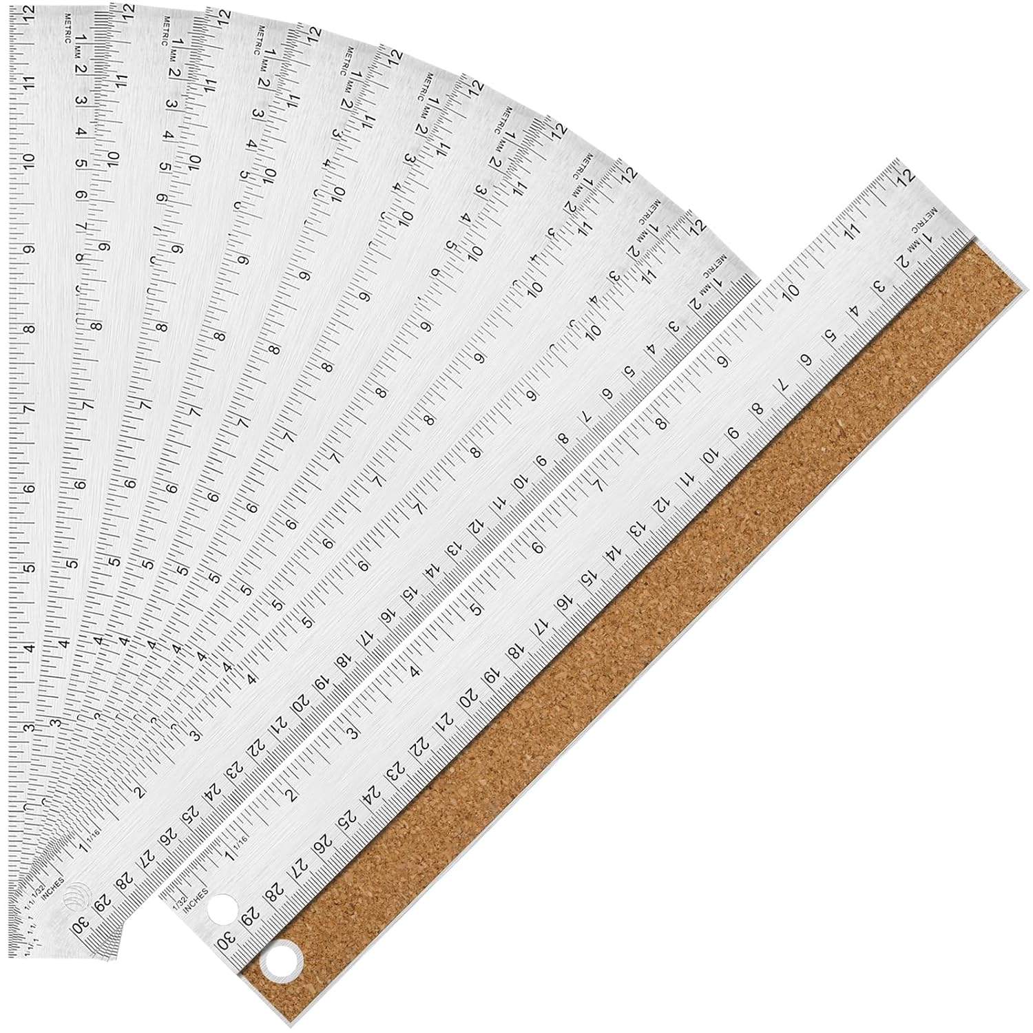 12 Inch Metal Ruler with Cork Backing, Imperial & Metric 10 Pack
