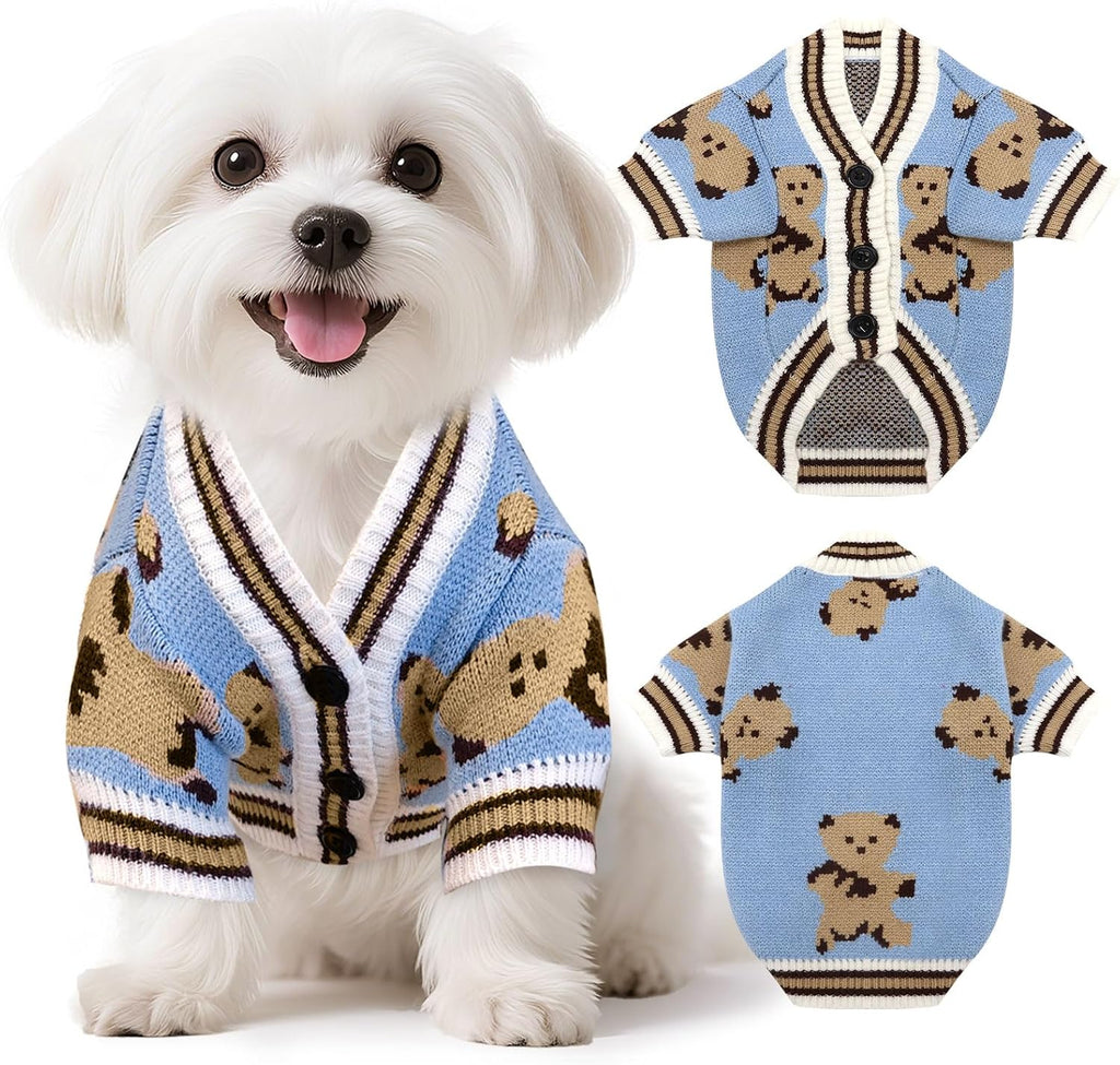 Small Dog Sweaters Cute Bear Knitted Dog Cardigans Clothes for Small Medium Dogs Soft Pet Puppy Cat Knitting Outfits Fall Winter Warm Boy Girl Dogs Knitwear Coat Apparel(Beige, X-Small)