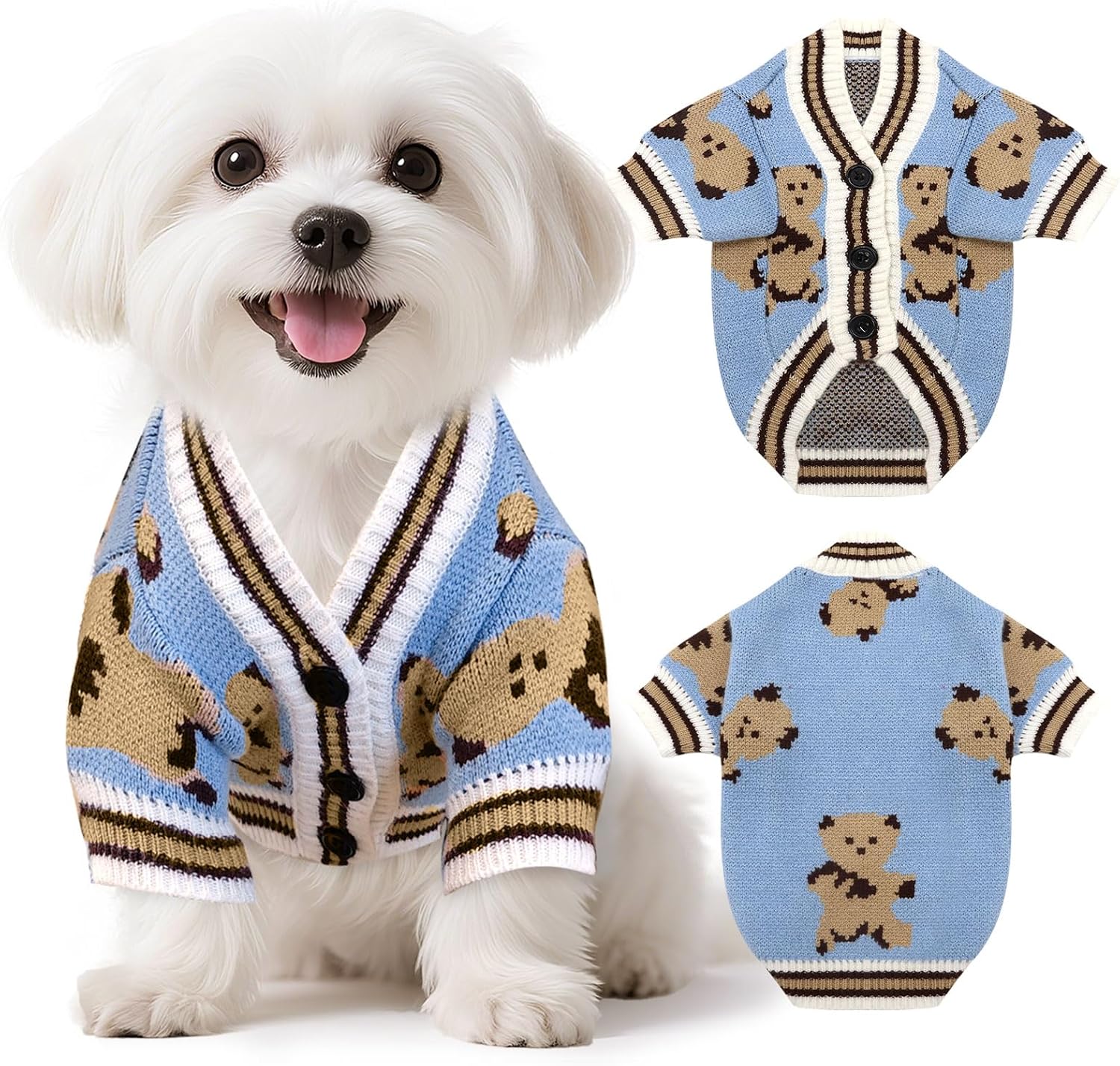 Small Dog Sweaters Cute Bear Knitted Dog Cardigans Clothes for Small Medium Dogs Soft Pet Puppy Cat Knitting Outfits Fall Winter Warm Boy Girl Dogs Knitwear Coat Apparel(Beige, X-Small)