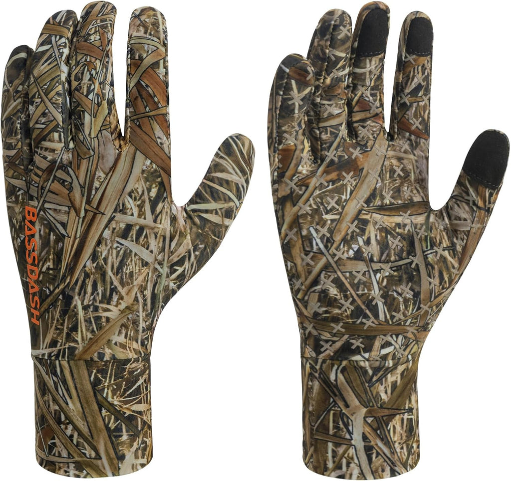 BASSDASH Men’s Camo Hunting Gloves UPF 50+ Lightweight Touchscreen Gloves for Warm Weather Fishing Hiking Outdoor Activities