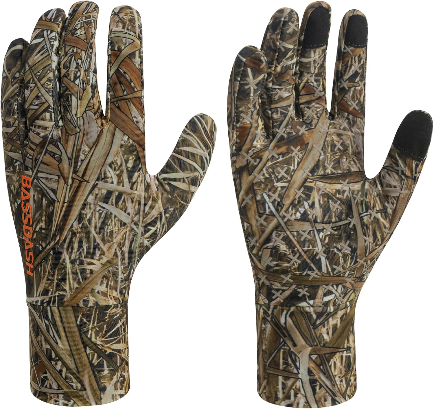 BASSDASH Men’s Camo Hunting Gloves UPF 50+ Lightweight Touchscreen Gloves for Warm Weather Fishing Hiking Outdoor Activities