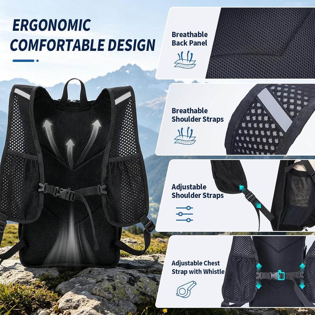 Blue Quartz Hydration Backpack with 2L Water Bladder, 18L Hiking Backpack for Women Men, Lightweight Water Pack with Phone Pocket for Quick Access, Hydration Pack for Cycling, Running, Biking