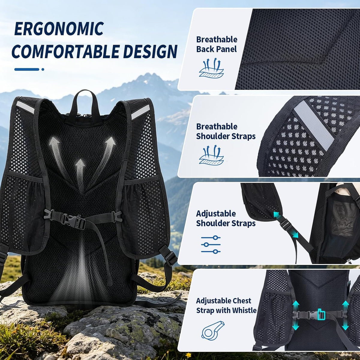 Blue Quartz Hydration Backpack with 2L Water Bladder, 18L Hiking Backpack for Women Men, Lightweight Water Pack with Phone Pocket for Quick Access, Hydration Pack for Cycling, Running, Biking
