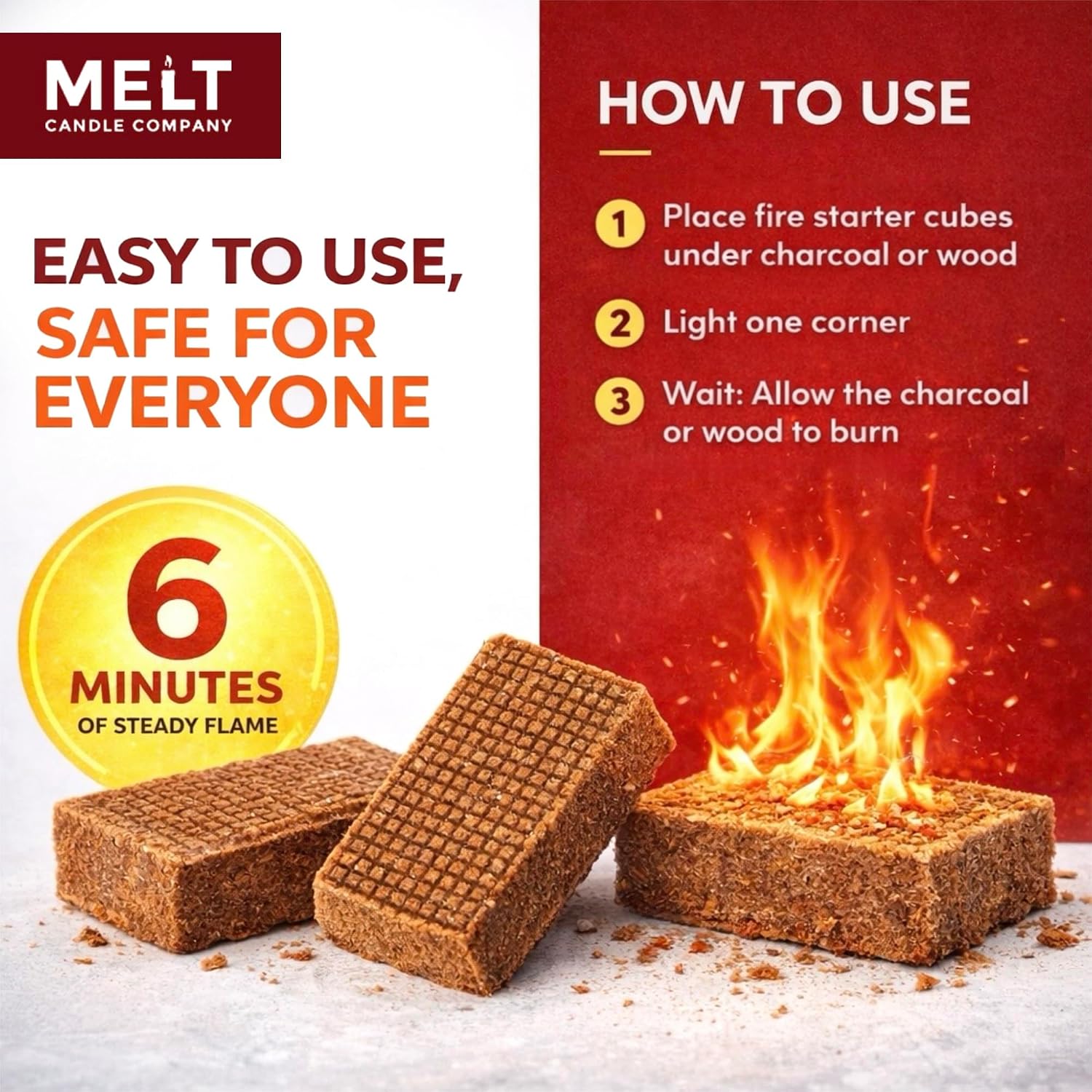 Melt Candle Fire Starter (160 Cubes) for Indoor Fireplace & Wood Stove
