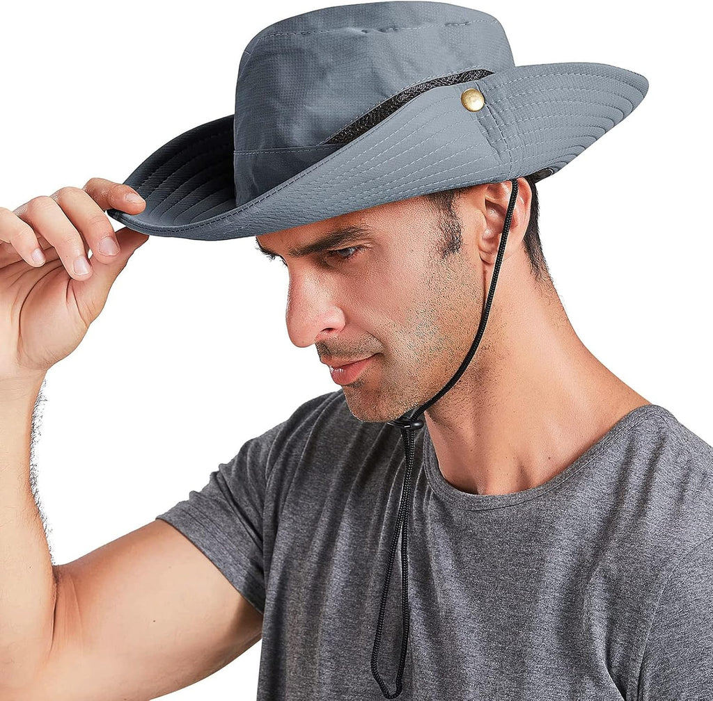 Sun Hats for Men Women UPF 50+ Wide Brim Bucket Hat Waterproof Packable Cowboy Hat for Fishing Beach Safari Gardening Golf