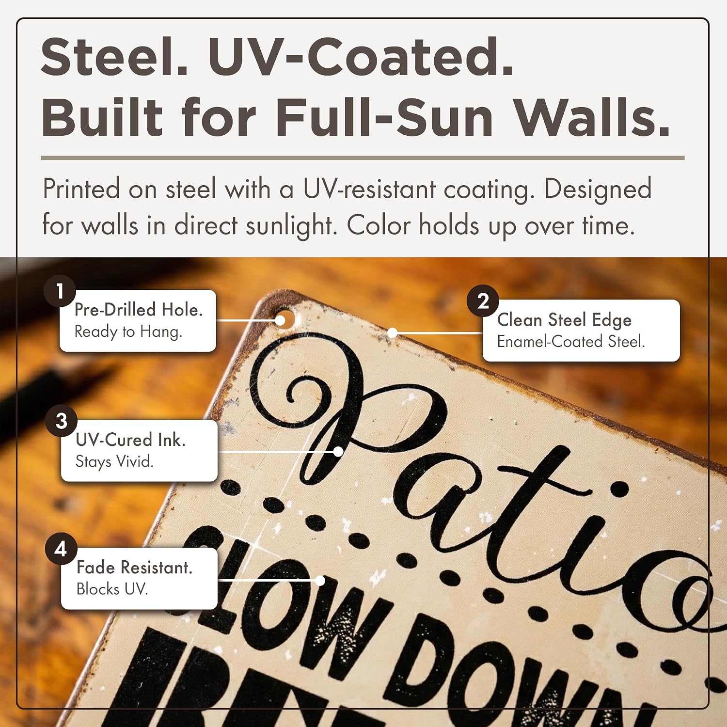 Homebody Accents Patio Rules Sign - Rustic Steel Porch Wall Decor, Outdoor Sign for Back Patio, Deck and Screened Porch, Positive Thinking Home Gift, Made in USA - 12"x16"