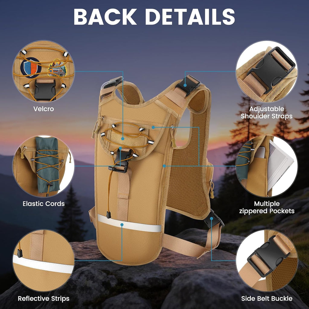 Hydration Pack Vest – Lightweight Chest Pack 2.0L Hands-Free Water Bladder Backpack, Reflective Strips, Adjustable Fit for Men and Women, Ideal for Marathon, Trail Running, Hiking, Cycling