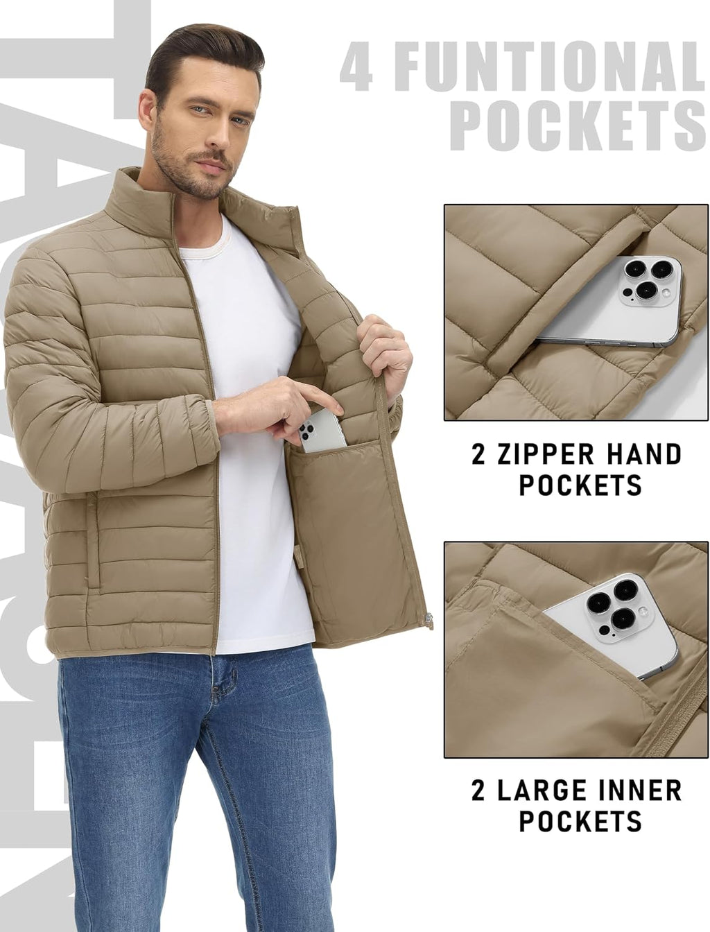 TACVASEN Men's Lightweight Puffer Jacket Quilted Insulated Winter Coat