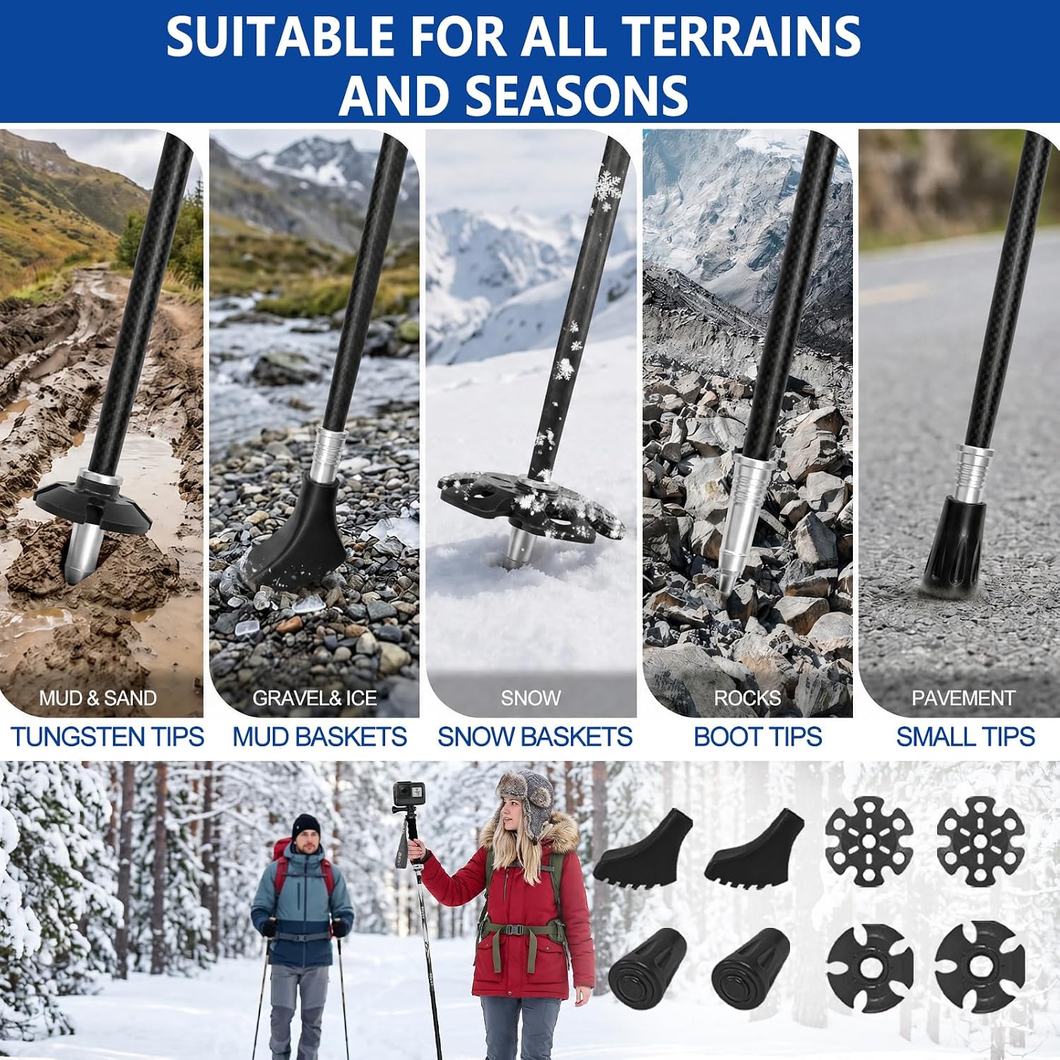 3K Carbon Fiber Collapsible Trekking Poles for Men & Women