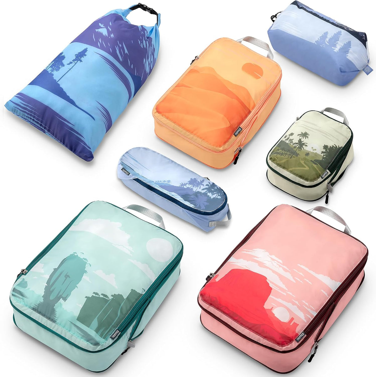 TRIPPED Travel Gear Large Compression Packing Cubes 7-Piece Set for Travel