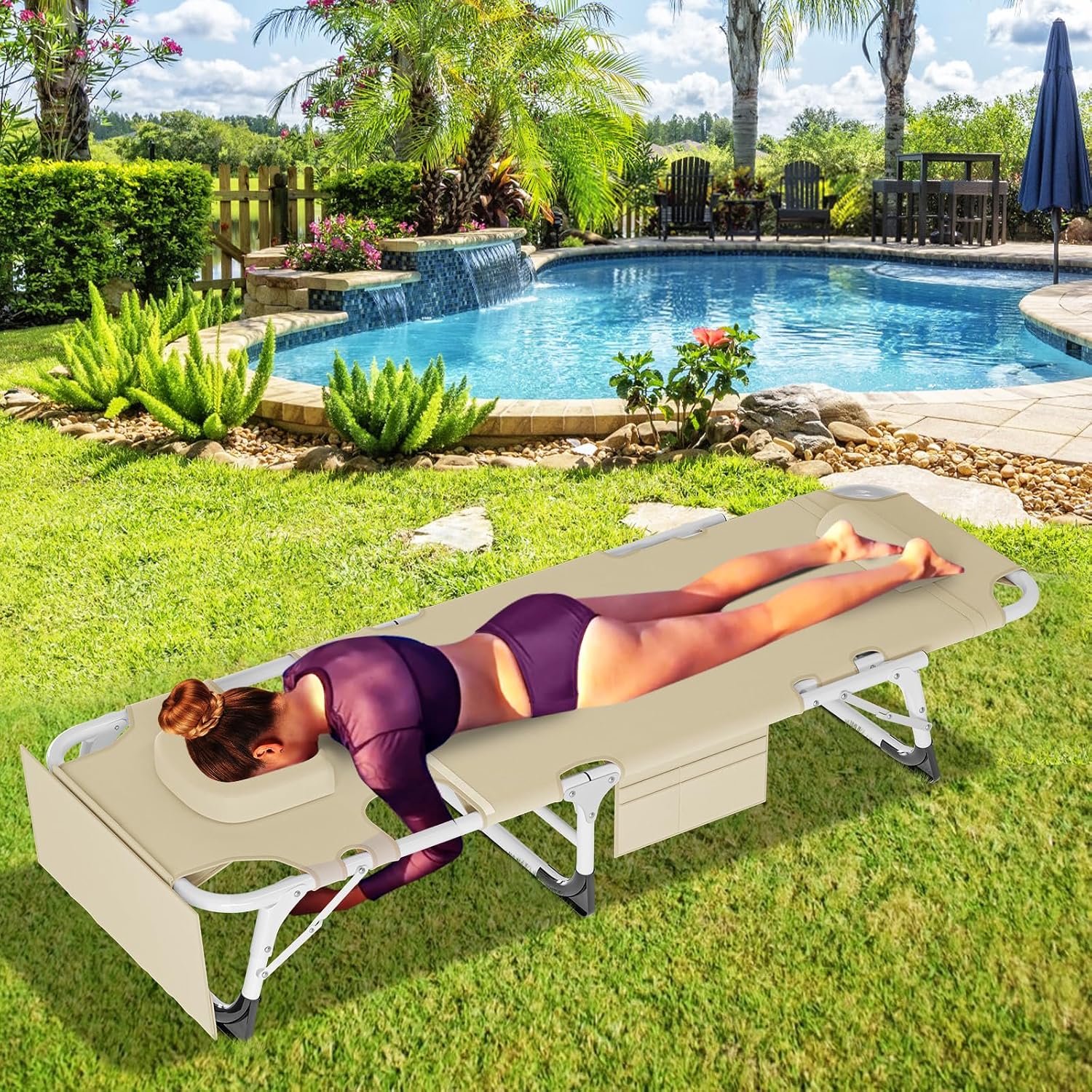LILYPELLE Portable Folding Camping Cot with Mattress and Pillow for Adults
